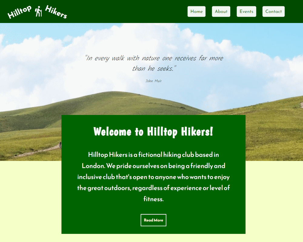 Hilltop Hikers Website Screenshot